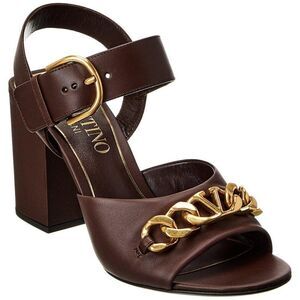 VALENTINO GARAVANI Brown Open Toe Gold VLogo Block Heel Sandals Size EU39